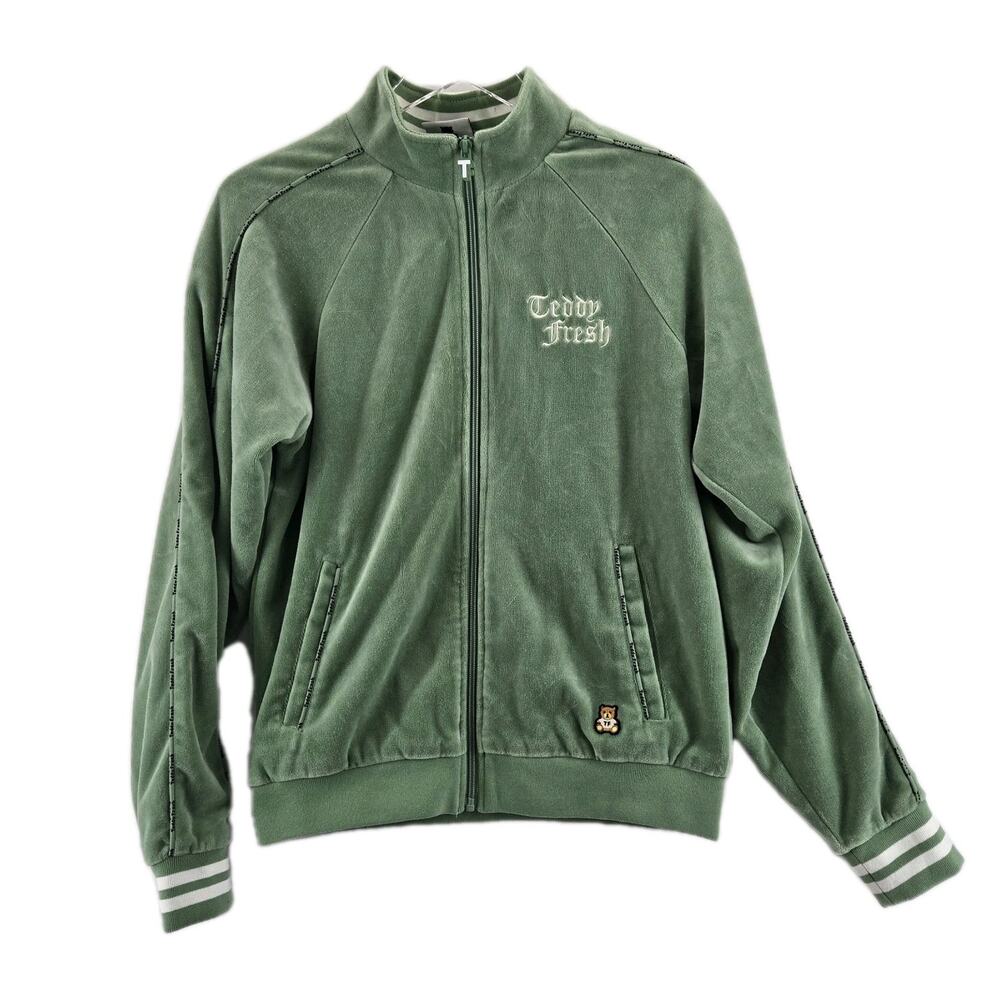 Teddy‎ Fresh Velour Track Jacket Mens Small Green White Embroidered Streetwear